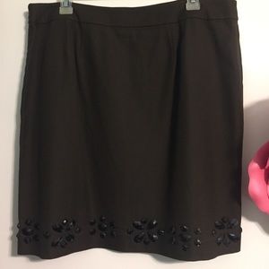 Ann Taylor Dk Brown embellished pencil skirt SZ 14